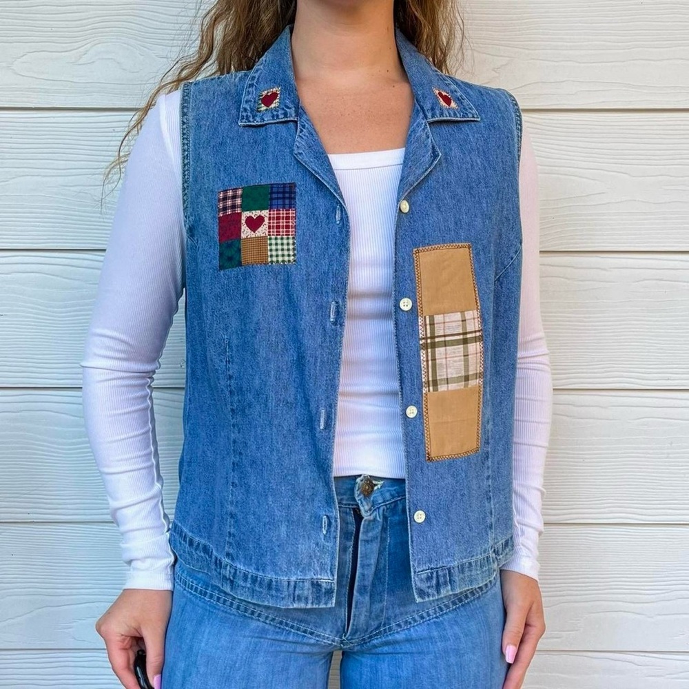 Denim Patchwork Quilt Block Vest - image 2